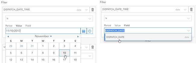 Optionen für die Eingaben von Werten für Filter mit festem Datum Optionen für die Eingaben von Werten für Filter mit festem Datum