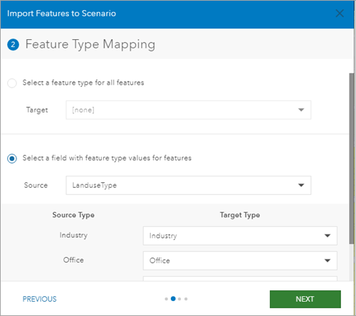 Zuordnung von Feature-Typen im Importprogramm für Szenarien Zuordnung von Feature-Typen im Importprogramm für Szenarien