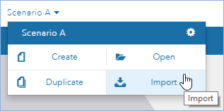 Importoption im Dropdown-Menü des Szenarios Importoption im Dropdown-Menü des Szenarios