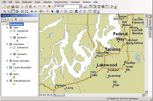 Für mehrere Maßstäbe symbolisiertes ArcMap-Dokument Für mehrere Maßstäbe symbolisiertes ArcMap-Dokument